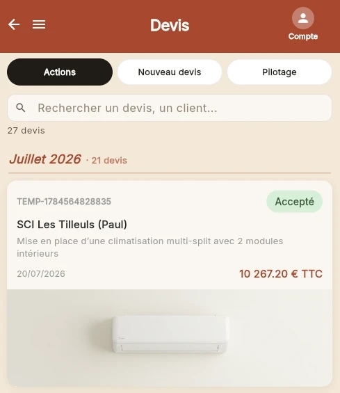 capture d'écran devis